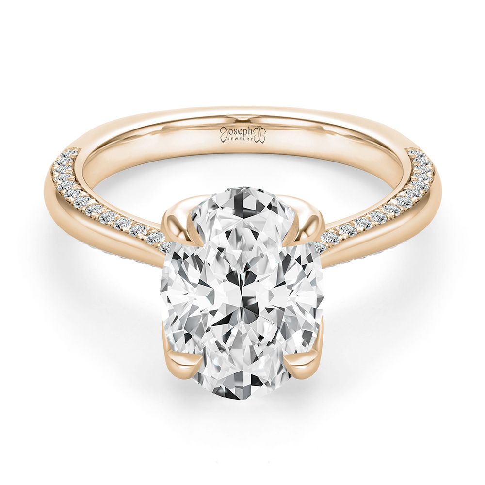 14k Rose Gold 14k Rose Gold Lotus Head Oval Pave Diamond Engagement Ring - Flat View -  108551 - Thumbnail