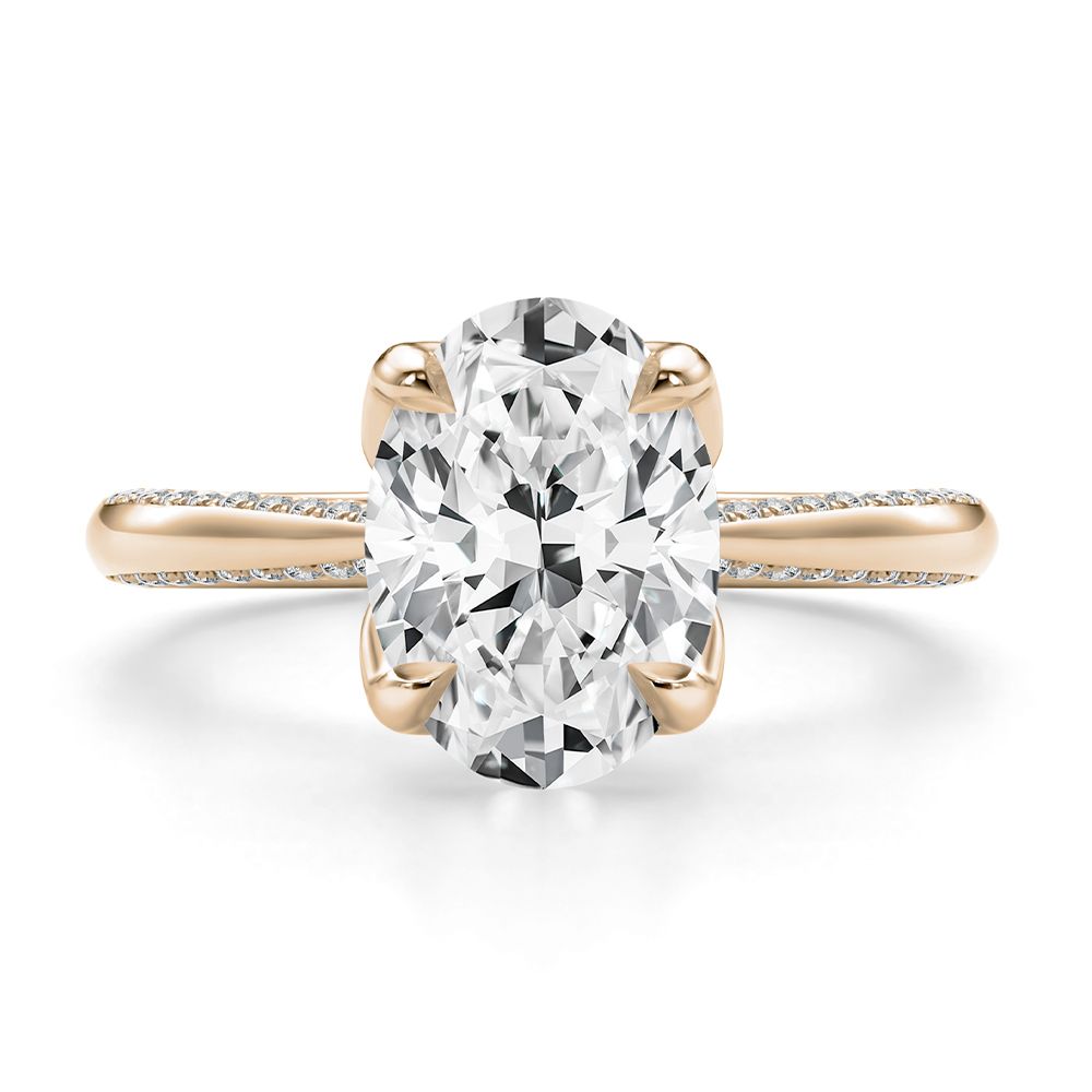 14k Rose Gold 14k Rose Gold Lotus Head Oval Pave Diamond Engagement Ring - Top View -  108551 - Thumbnail
