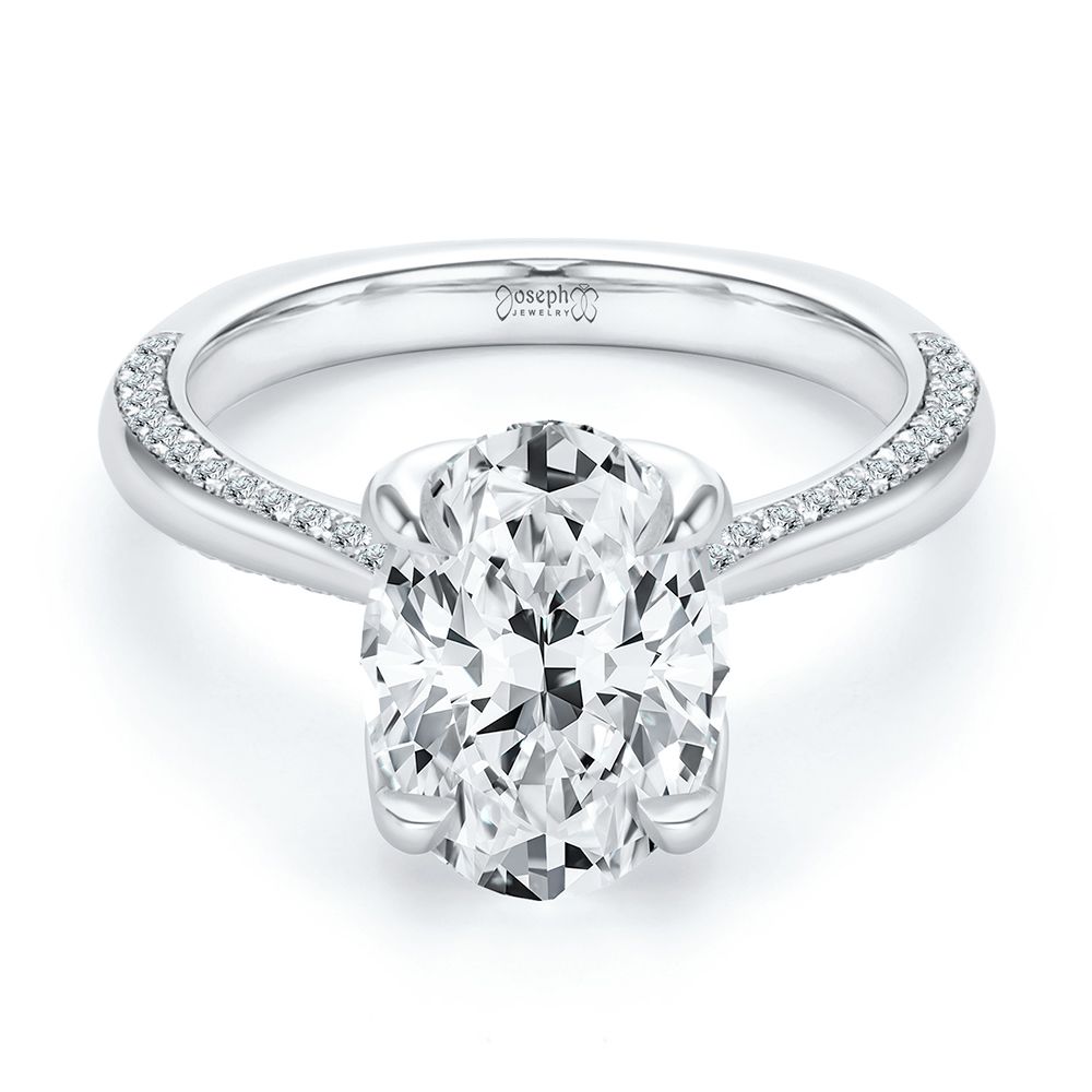  Platinum Lotus Head Oval Pave Diamond Engagement Ring - Flat View -  108551 - Thumbnail