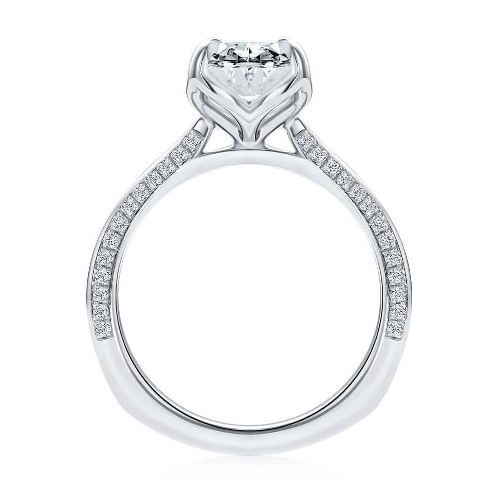  Platinum Lotus Head Oval Pave Diamond Engagement Ring - Front View -  108551 - Thumbnail