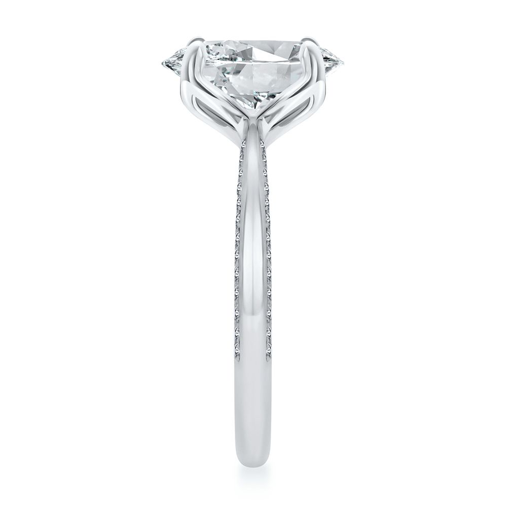  Platinum Lotus Head Oval Pave Diamond Engagement Ring - Side View -  108551 - Thumbnail