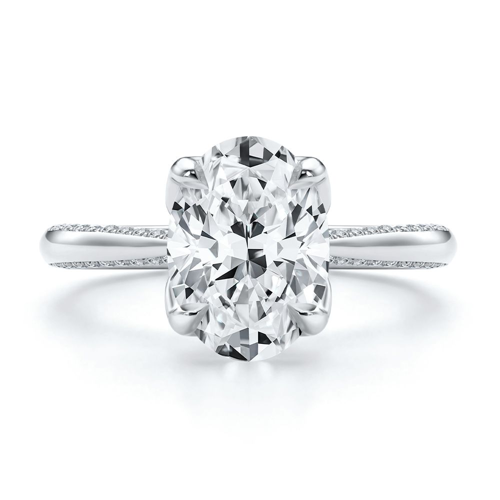  Platinum Lotus Head Oval Pave Diamond Engagement Ring - Top View -  108551 - Thumbnail