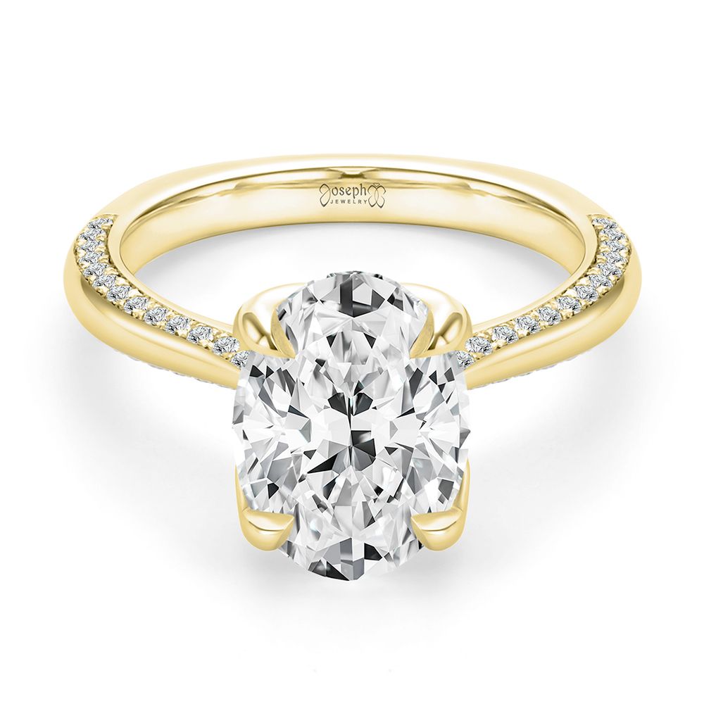 18k Yellow Gold 18k Yellow Gold Lotus Head Oval Pave Diamond Engagement Ring - Flat View -  108551 - Thumbnail