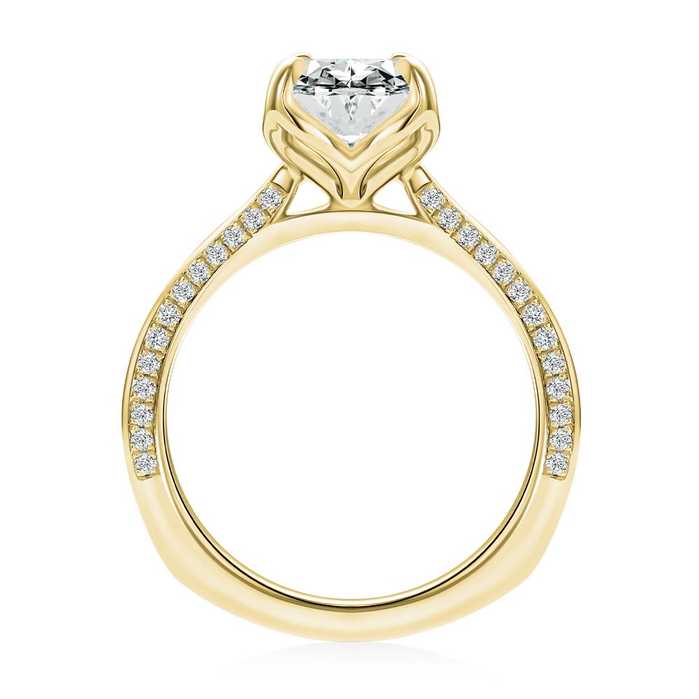 18k Yellow Gold 18k Yellow Gold Lotus Head Oval Pave Diamond Engagement Ring - Front View -  108551 - Thumbnail