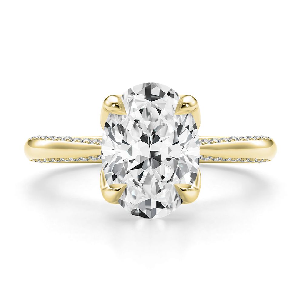 18k Yellow Gold 18k Yellow Gold Lotus Head Oval Pave Diamond Engagement Ring - Top View -  108551 - Thumbnail