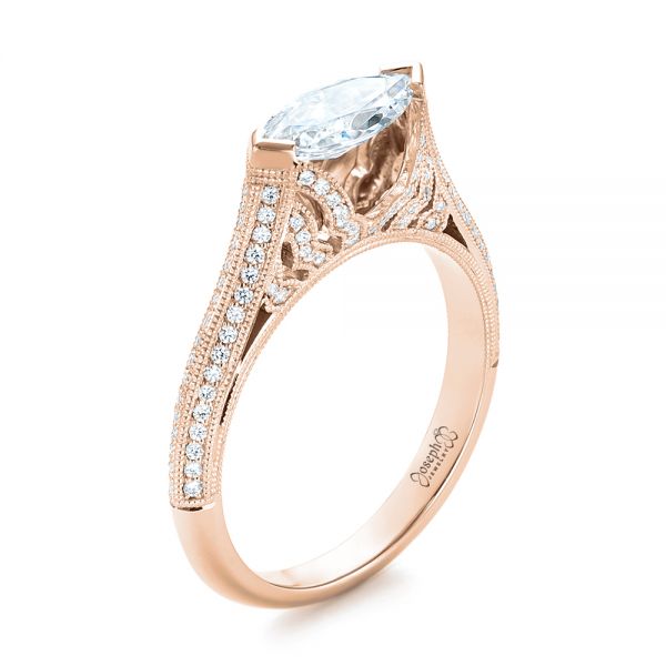 14k Rose Gold 14k Rose Gold Marquise Diamond Engagement Ring - Three-Quarter View -  103988