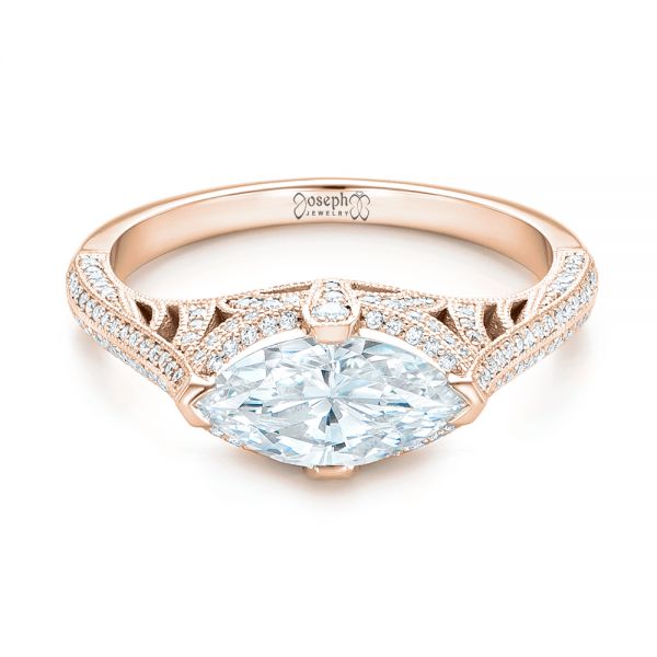 14k Rose Gold 14k Rose Gold Marquise Diamond Engagement Ring - Flat View -  102769