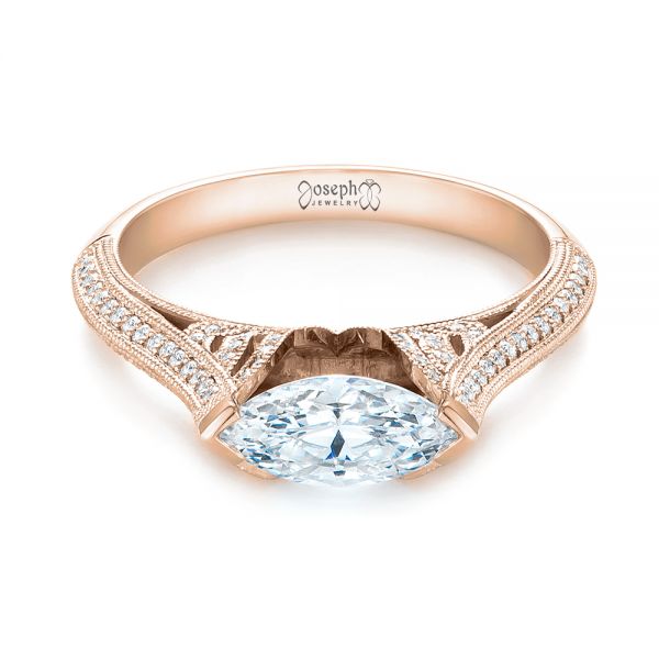 18k Rose Gold 18k Rose Gold Marquise Diamond Engagement Ring - Flat View -  103988