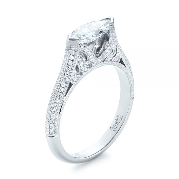 18k White Gold Marquise Diamond Engagement Ring - Three-Quarter View -  103988