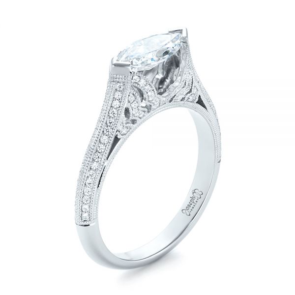  Platinum Platinum Marquise Diamond Engagement Ring - Three-Quarter View -  103988