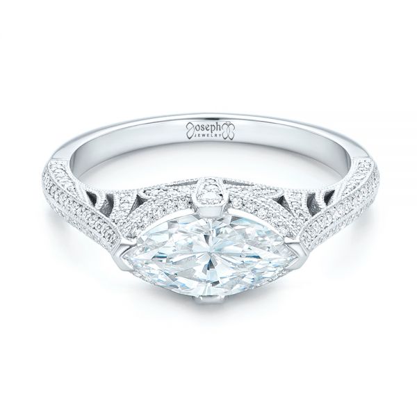 14k White Gold Marquise Diamond Engagement Ring - Flat View - 102769