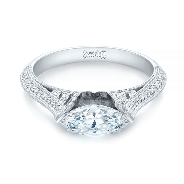 18k White Gold Marquise Diamond Engagement Ring - Flat View -  103988
