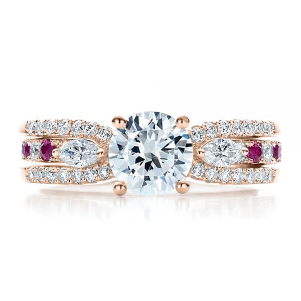 18k Rose Gold 18k Rose Gold Marquise Diamond Engagement Ring With Eternity Band - Three-Quarter View - 100003
