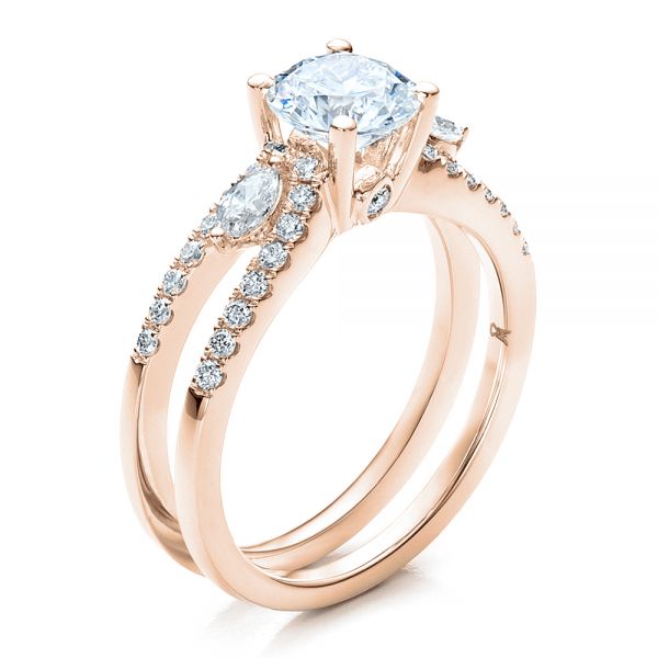 18k Rose Gold 18k Rose Gold Marquise Diamond Engagement Ring With Eternity Band - Three-Quarter View -  100003