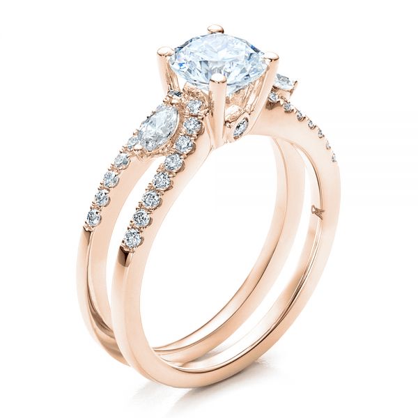 18k Rose Gold 18k Rose Gold Marquise Diamond Engagement Ring With Eternity Band - Three-Quarter View - 100003