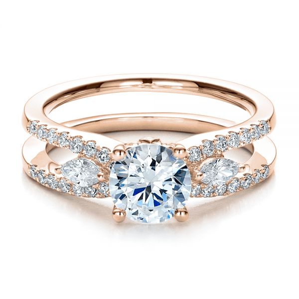 18k Rose Gold 18k Rose Gold Marquise Diamond Engagement Ring With Eternity Band - Flat View -  100003