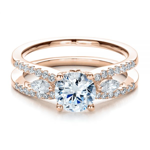 18k Rose Gold 18k Rose Gold Marquise Diamond Engagement Ring With Eternity Band - Flat View - 100003
