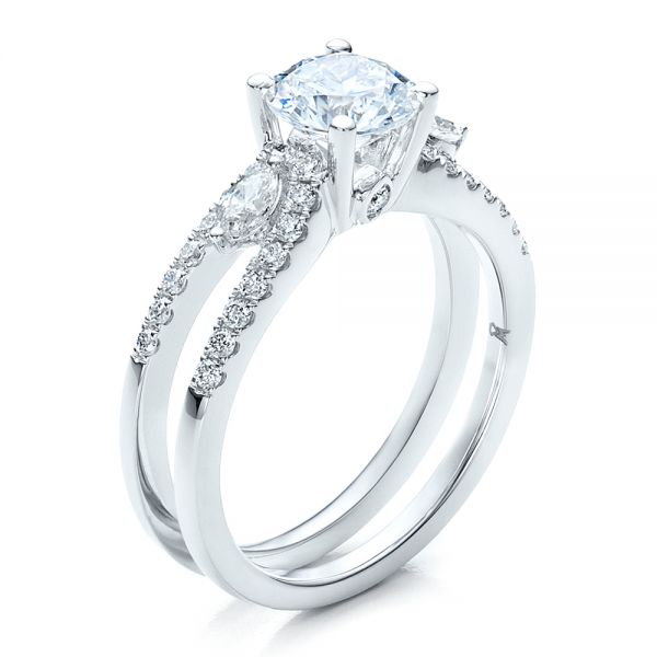 18k White Gold Marquise Diamond Engagement Ring With Eternity Band - Three-Quarter View -  100003