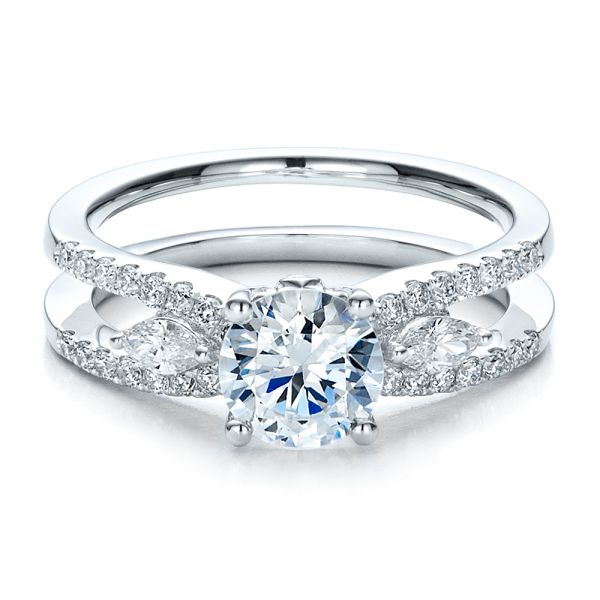 18k White Gold Marquise Diamond Engagement Ring With Eternity Band - Flat View -  100003