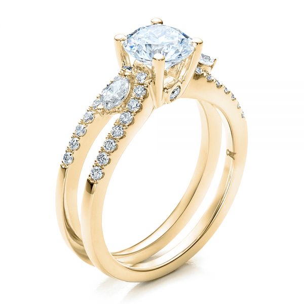 18k Yellow Gold 18k Yellow Gold Marquise Diamond Engagement Ring With Eternity Band - Three-Quarter View -  100003