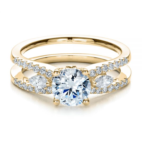 18k Yellow Gold 18k Yellow Gold Marquise Diamond Engagement Ring With Eternity Band - Flat View -  100003