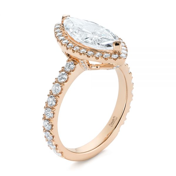 14k Rose Gold 14k Rose Gold Marquise Diamond Halo Engagement Ring - Three-Quarter View -  105189