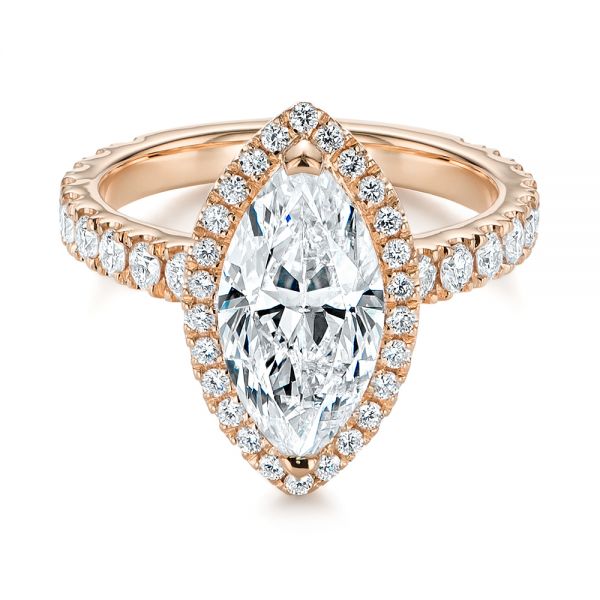 14k Rose Gold 14k Rose Gold Marquise Diamond Halo Engagement Ring - Flat View -  105189