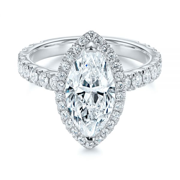 14k White Gold 14k White Gold Marquise Diamond Halo Engagement Ring - Flat View -  105189