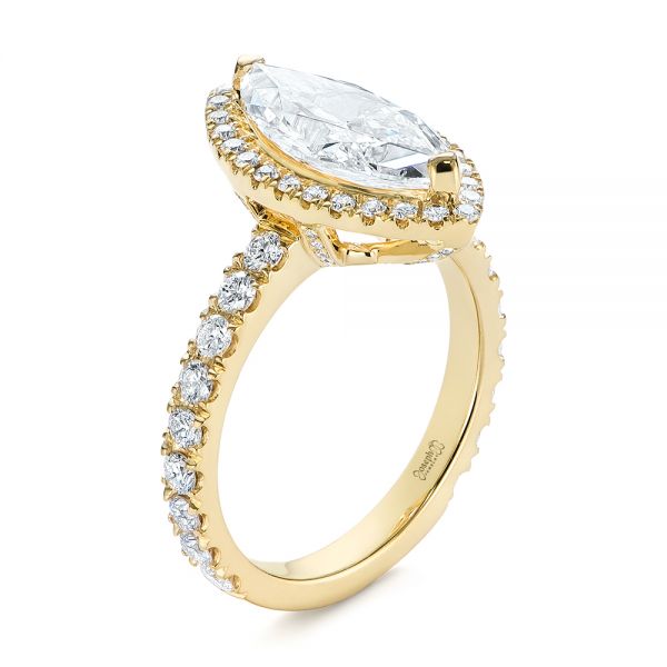 18k Yellow Gold Marquise Diamond Halo Engagement Ring - Three-Quarter View -  105189