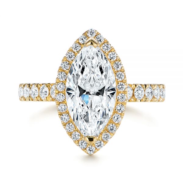 18k Yellow Gold Marquise Diamond Halo Engagement Ring - Top View - 105189