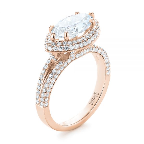 14k Rose Gold 14k Rose Gold Marquise Diamond Pave Halo Engagement Ring - Three-Quarter View -  104585
