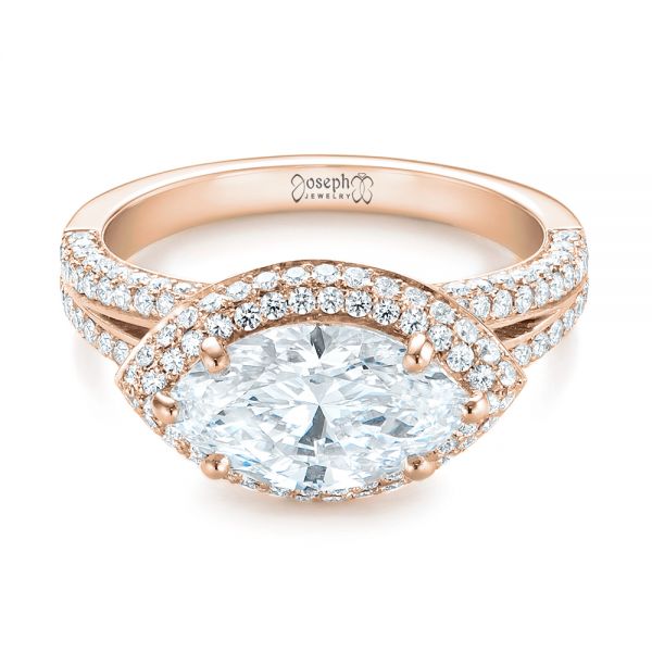 18k Rose Gold 18k Rose Gold Marquise Diamond Pave Halo Engagement Ring - Flat View -  104585