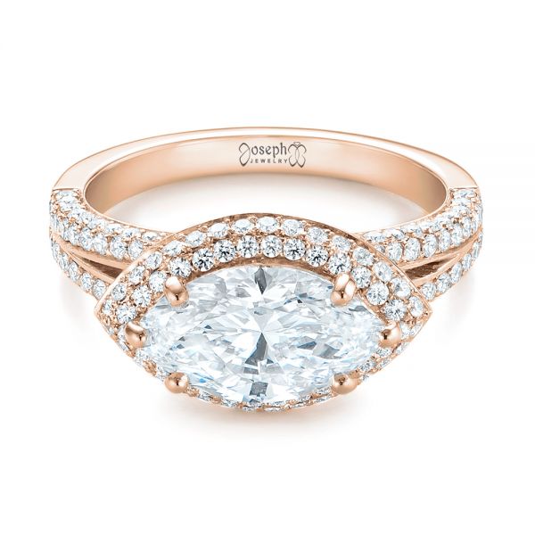 14k Rose Gold 14k Rose Gold Marquise Diamond Pave Halo Engagement Ring - Flat View - 104585