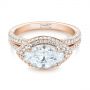18k Rose Gold 18k Rose Gold Marquise Diamond Pave Halo Engagement Ring - Flat View -  104585 - Thumbnail