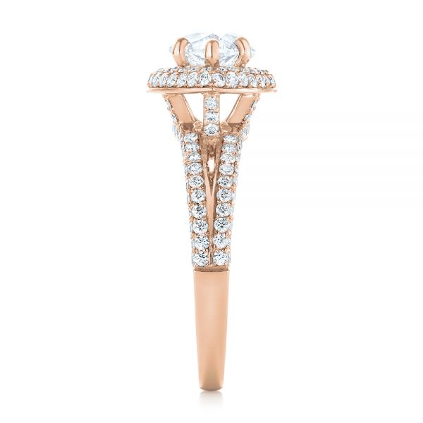 18k Rose Gold 18k Rose Gold Marquise Diamond Pave Halo Engagement Ring - Side View -  104585