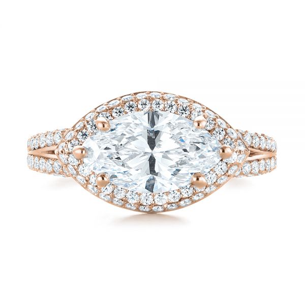 14k Rose Gold 14k Rose Gold Marquise Diamond Pave Halo Engagement Ring - Top View - 104585