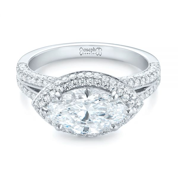  Platinum Marquise Diamond Pave Halo Engagement Ring - Flat View -  104585