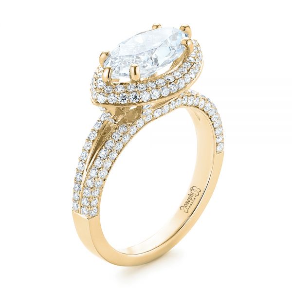 14k Yellow Gold 14k Yellow Gold Marquise Diamond Pave Halo Engagement Ring - Three-Quarter View -  104585