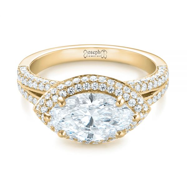 18k Yellow Gold 18k Yellow Gold Marquise Diamond Pave Halo Engagement Ring - Flat View -  104585