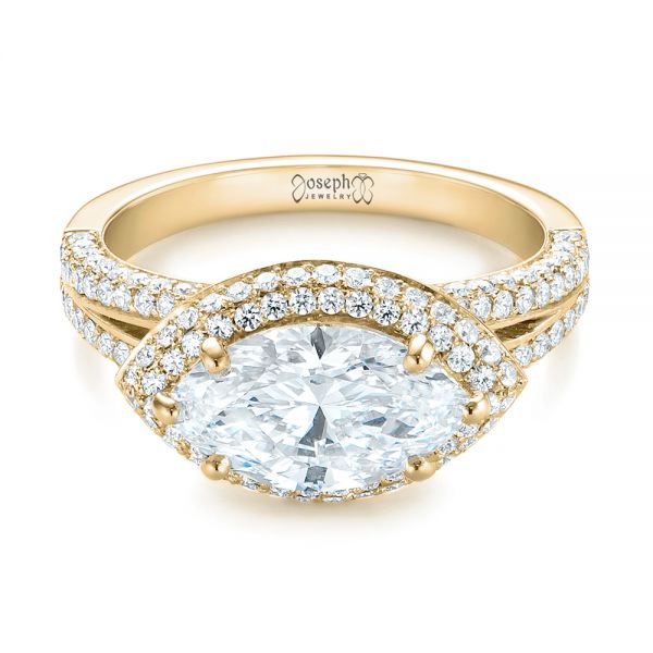14k Yellow Gold 14k Yellow Gold Marquise Diamond Pave Halo Engagement Ring - Flat View - 104585