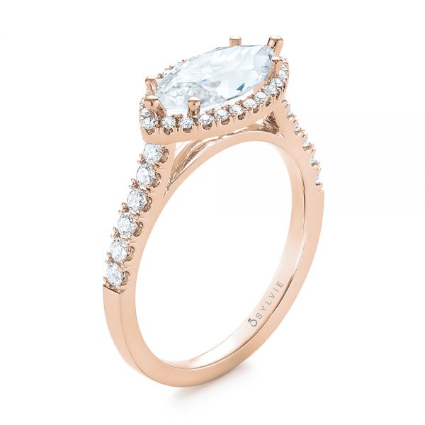 14k Rose Gold 14k Rose Gold Marquise Halo Diamond Engagement Ring - Three-Quarter View -  104001