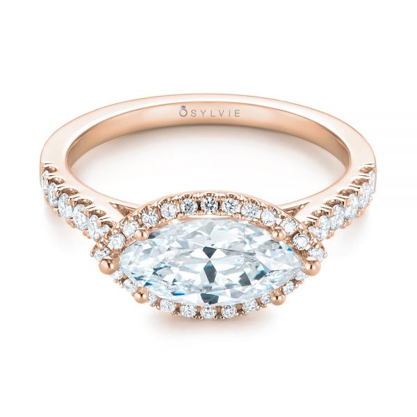 18k Rose Gold 18k Rose Gold Marquise Halo Diamond Engagement Ring - Flat View -  104001