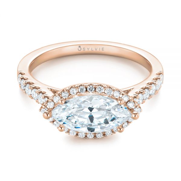 14k Rose Gold 14k Rose Gold Marquise Halo Diamond Engagement Ring - Flat View - 104001