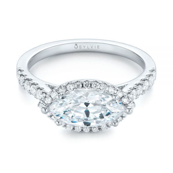  Platinum Platinum Marquise Halo Diamond Engagement Ring - Flat View -  104001