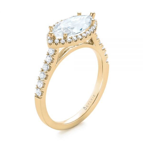 18k Yellow Gold 18k Yellow Gold Marquise Halo Diamond Engagement Ring - Three-Quarter View -  104001