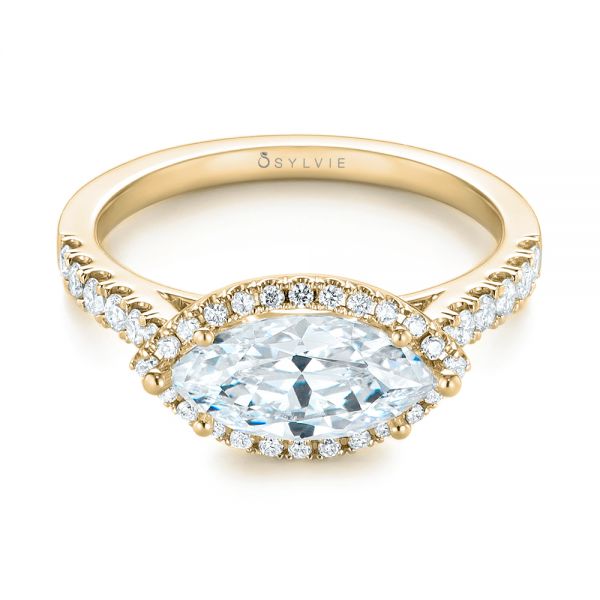 18k Yellow Gold 18k Yellow Gold Marquise Halo Diamond Engagement Ring - Flat View -  104001