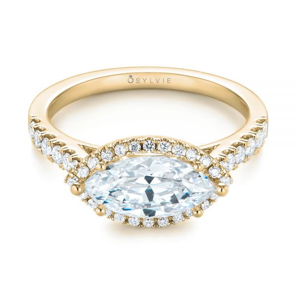 14k Yellow Gold 14k Yellow Gold Marquise Halo Diamond Engagement Ring - Flat View - 104001
