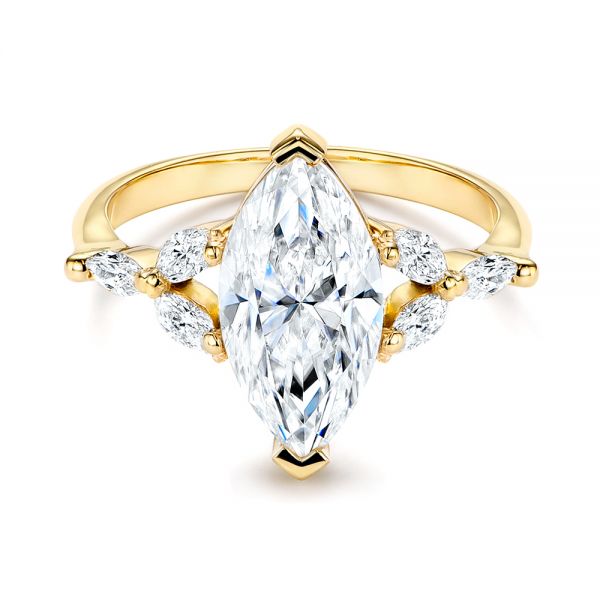 18k Yellow Gold Marquise Moissanite And Diamond Engagement Ring - Flat View -  106232