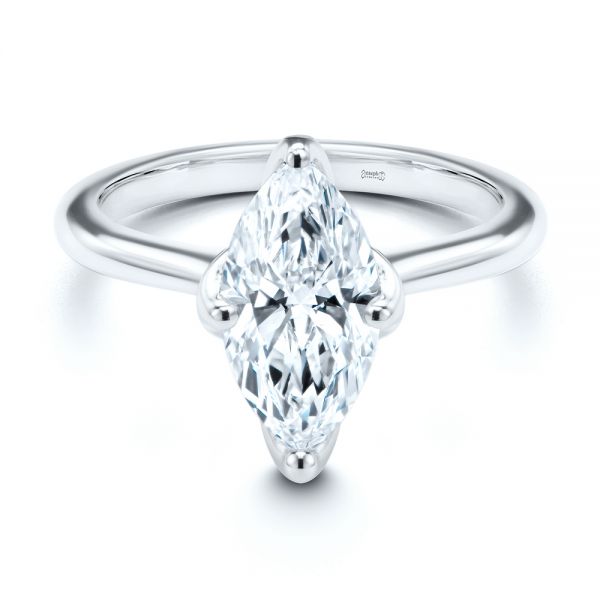 14k White Gold Marquise Solitaire Engagement Ring - Flat View -  107685 - Thumbnail