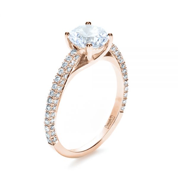 14k Rose Gold 14k Rose Gold Micro-pave Diamond Engagement Ring - Three-Quarter View -  1379